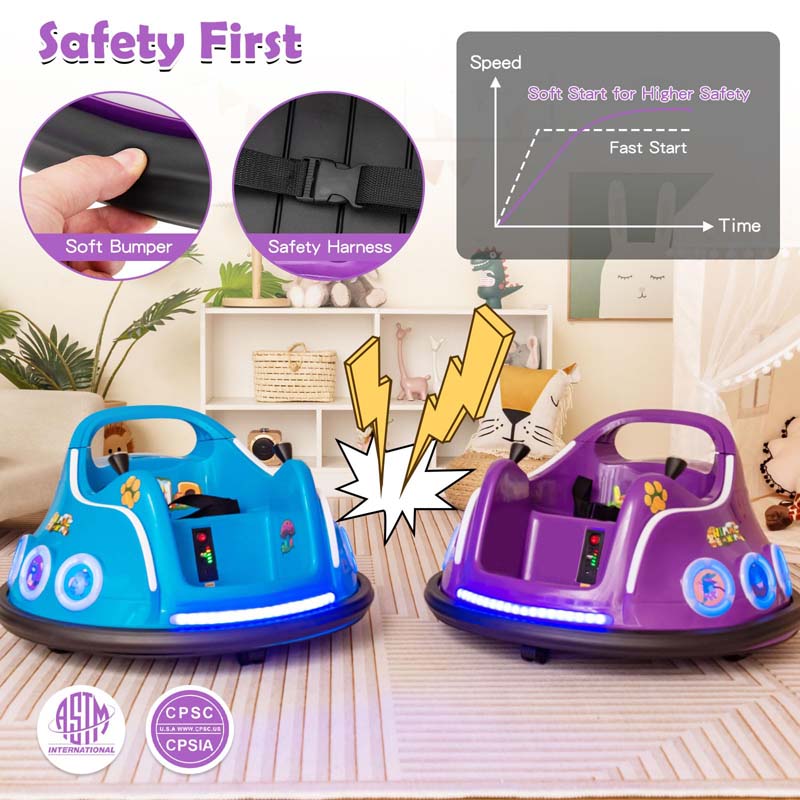 Electric Toddler Bumper Car with Remote Control, Flashing LED Light & Music, 12V Battery Powered Baby Ride on Bumper Toy Car