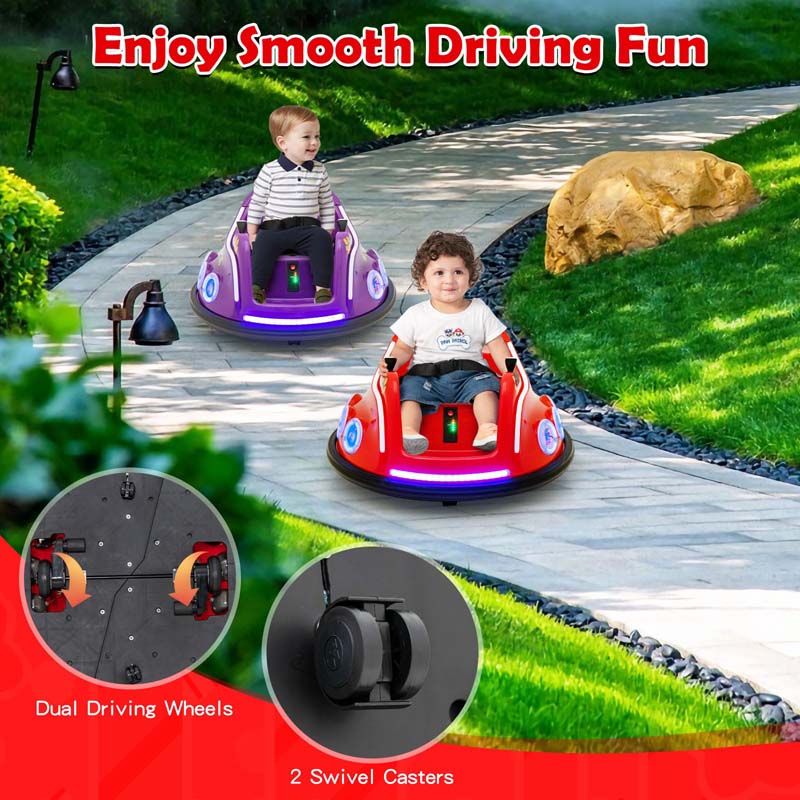 Electric Toddler Bumper Car with Remote Control, Flashing LED Light & Music, 12V Battery Powered Baby Ride on Bumper Toy Car