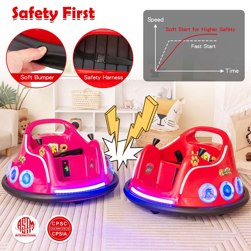 Electric Toddler Bumper Car with Remote Control, Flashing LED Light & Music, 12V Battery Powered Baby Ride on Bumper Toy Car