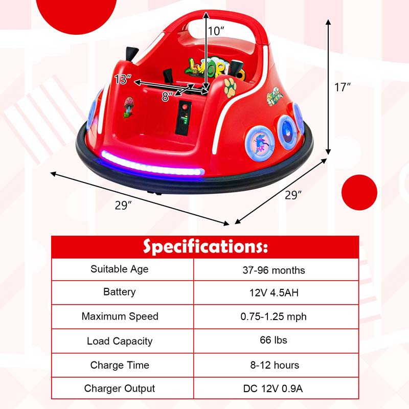 Electric Toddler Bumper Car with Remote Control, Flashing LED Light & Music, 12V Battery Powered Baby Ride on Bumper Toy Car