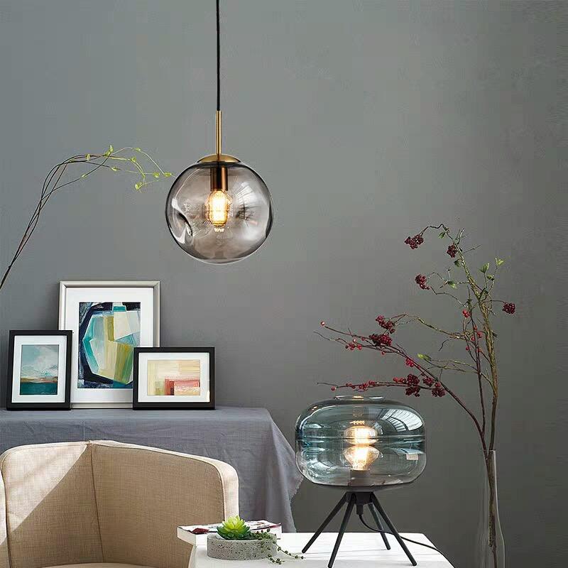 Glass Spherical Pendant Light Fixture - Modern Hanging Lamp for Kitchen, Dining Room & Living Spaces