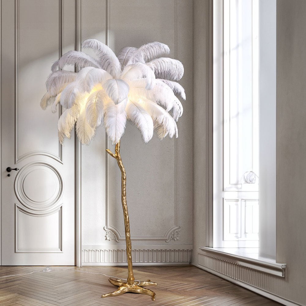 LED Ostrich Feather Floor Lamp - Adjustable Height with Soft Lighting for Living Room & Bedroom Decor