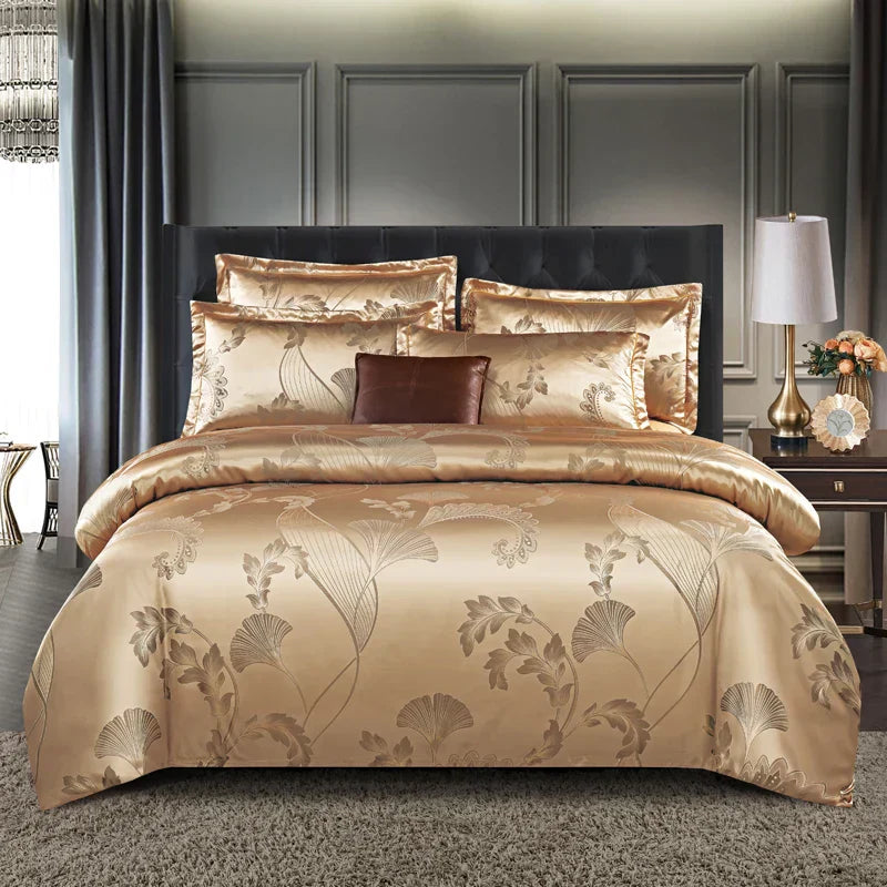Satin Rayon Jacquard Duvet Cover Set 264x229cm – Luxury Summer Bedding for Comfortable Sleep & Home Décor