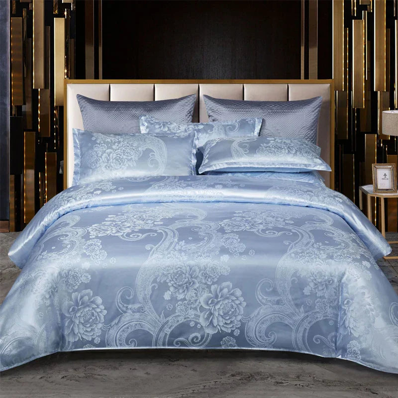 Satin Rayon Jacquard Duvet Cover Set 264x229cm – Luxury Summer Bedding for Comfortable Sleep & Home Décor
