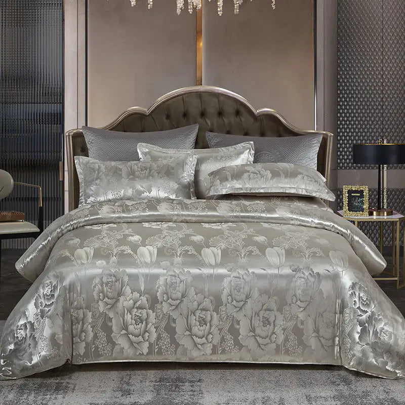 Satin Rayon Jacquard Duvet Cover Set 264x229cm – Luxury Summer Bedding for Comfortable Sleep & Home Décor