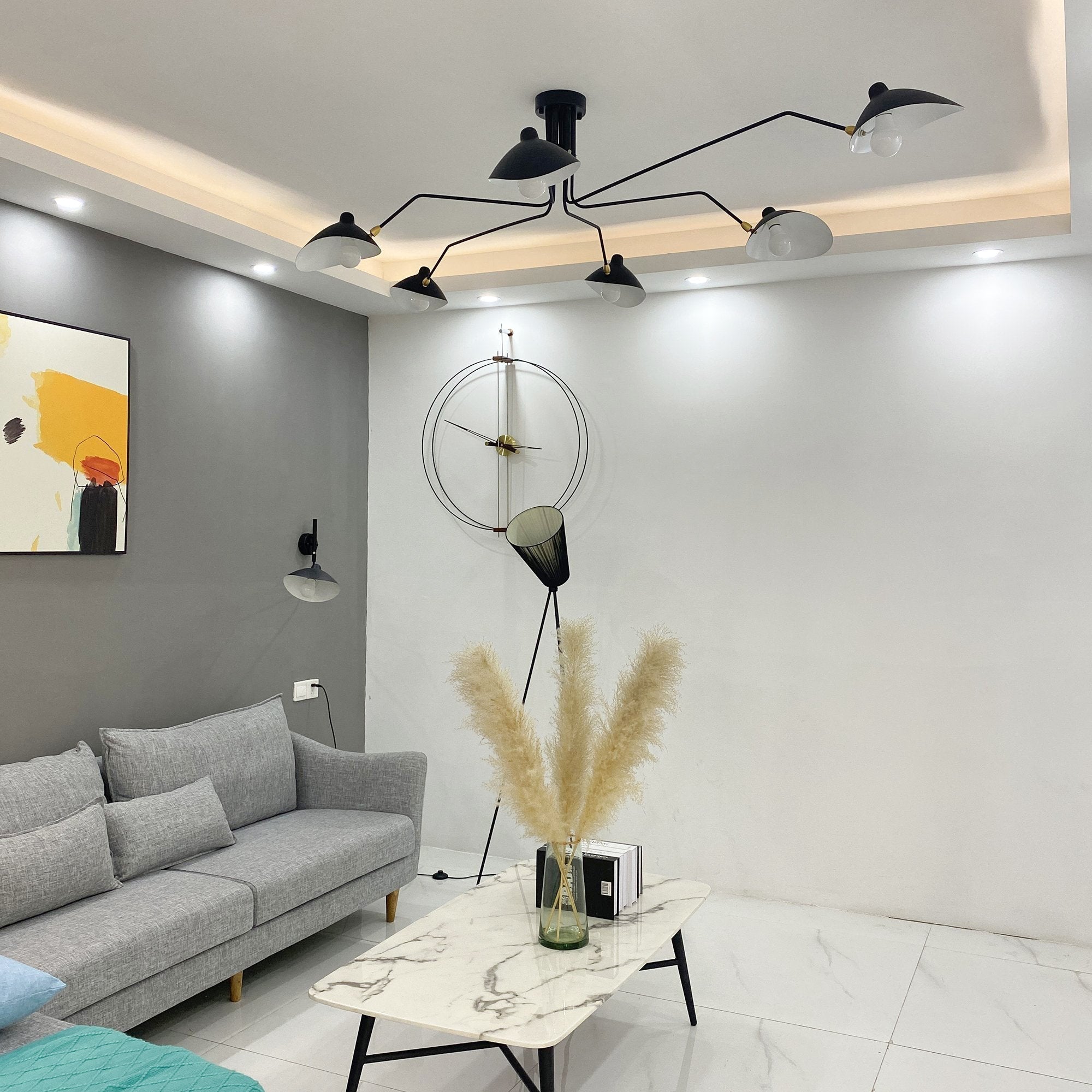 LED Ceiling Light Fixture - Serge Mouille Style - Adjustable Arm Design for Living Room & Modern Spaces