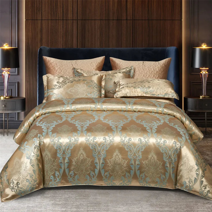 Satin Rayon Jacquard Duvet Cover Set 264x229cm – Luxury Summer Bedding for Comfortable Sleep & Home Décor
