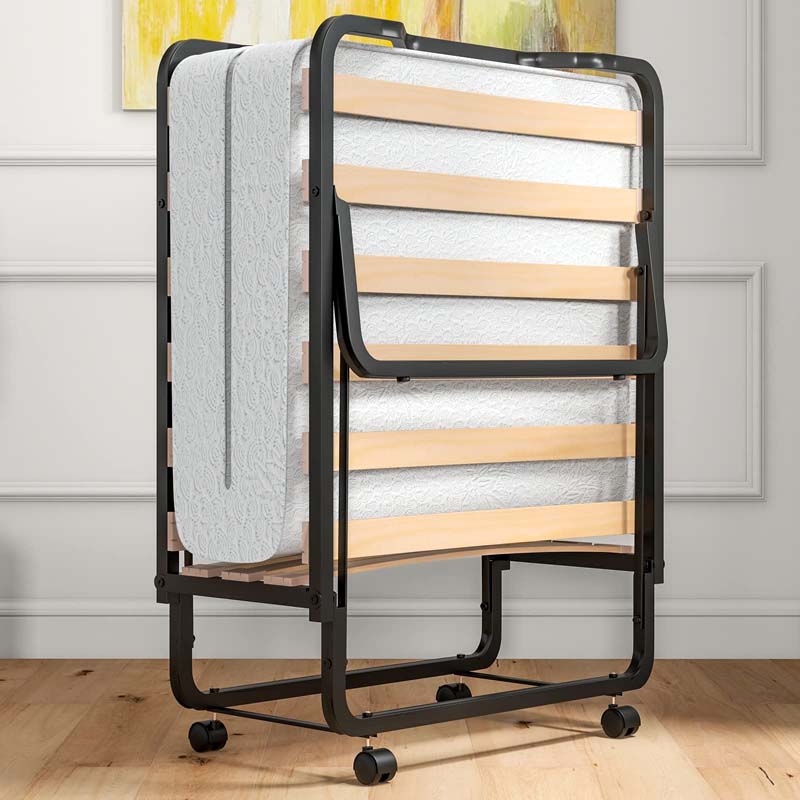 78.5" x 31" Folding Bed with 4" Memory Foam Mattress & Lockable Wheels, Portable Cot Size Rollaway Guest Bed for Adult