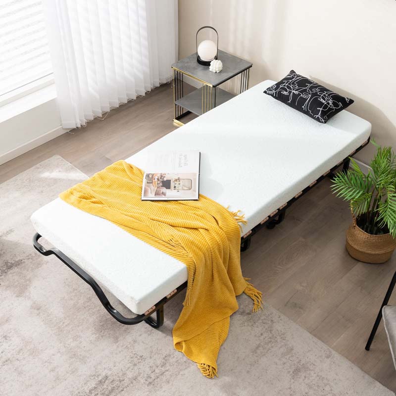 78.5" x 31" Folding Bed with 4" Memory Foam Mattress & Lockable Wheels, Portable Cot Size Rollaway Guest Bed for Adult