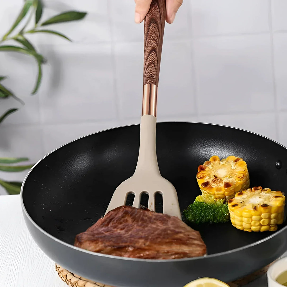 Stainless Steel Kitchen Utensil Set with Non-Slip Handles for Cooking & Baking - 10-Piece Cooking Tools