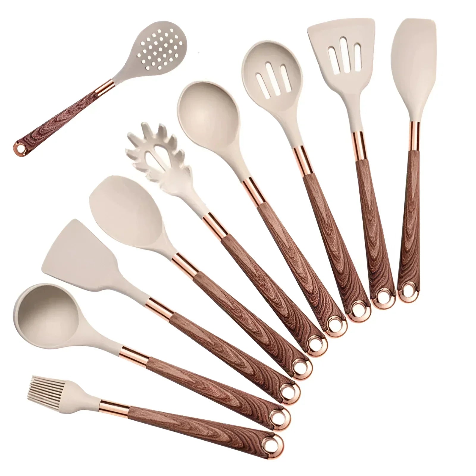 Stainless Steel Kitchen Utensil Set with Non-Slip Handles for Cooking & Baking - 10-Piece Cooking Tools