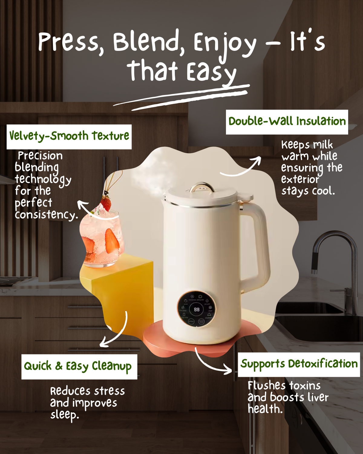 Nut Milk Maker Machine for Almond, Cashew, and Oat Milk - Easy to Use, BPA-Free, and Compact for Home Kitchen