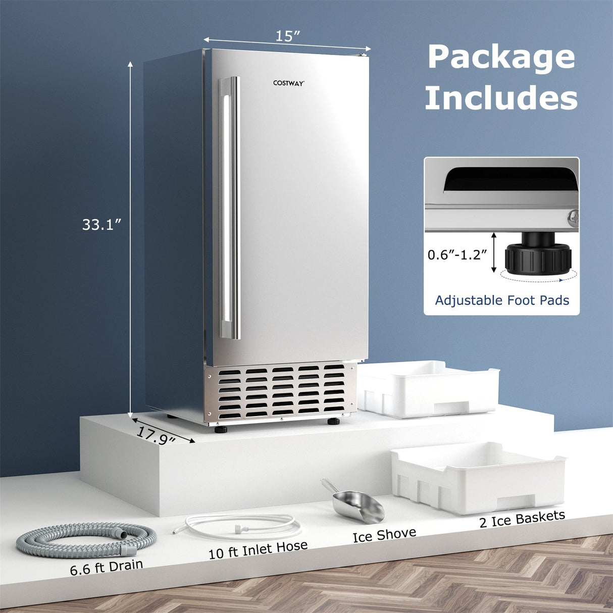 80 lbs/24H Under Counter Ice Maker, 18 lbs Storage Commercial Nugget Ice Making Machine with Self-Cleaning, LCD Panel, Stainless Steel Scoop