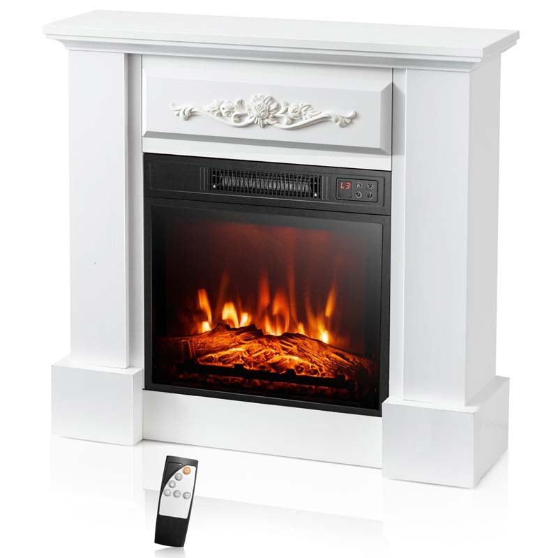 32" Solid Electric Fireplace with Mantel, 1400W Freestanding Mantel Fireplace Heater with Remote Control, Thermostat, 6H Timer