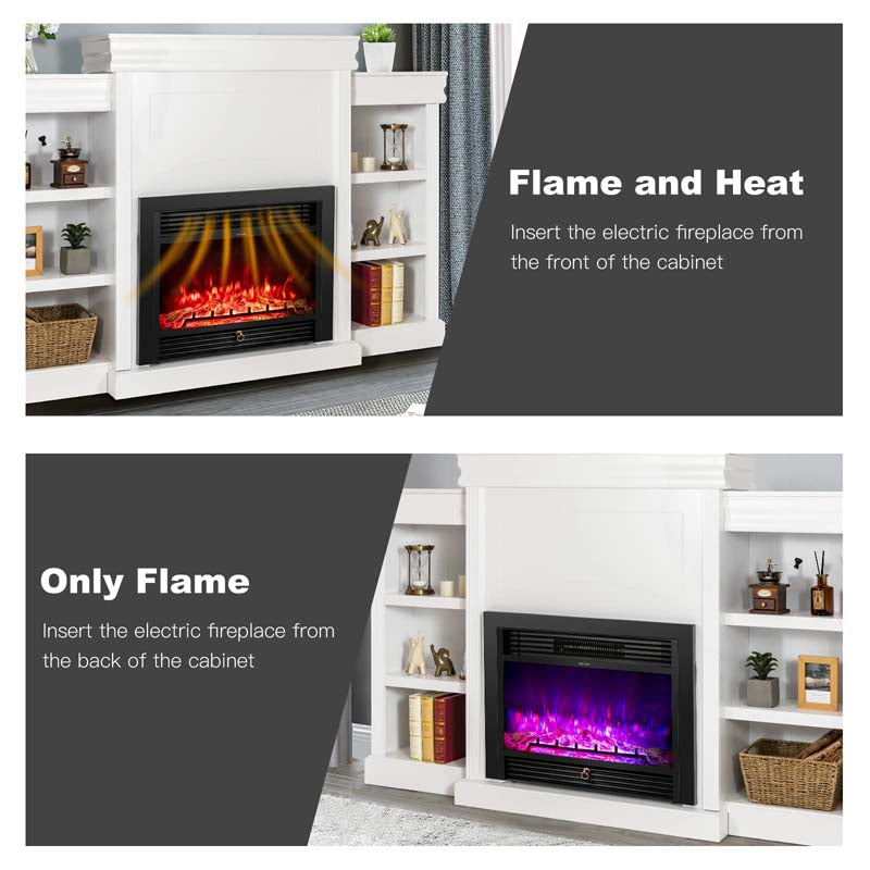 70" Mantel Fireplace TV Stand with 28.5" 750W/1500W Electric Fireplace Insert, Modern Media Fireplace Cabinet Built-in 6 Storage Shelves