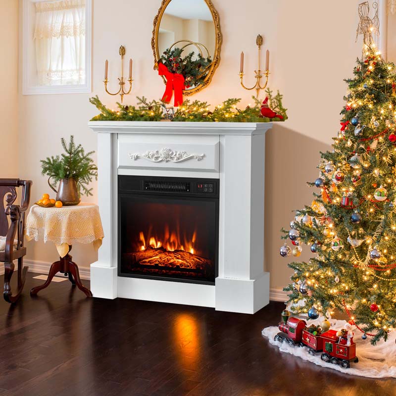 32" Solid Electric Fireplace with Mantel, 1400W Freestanding Mantel Fireplace Heater with Remote Control, Thermostat, 6H Timer