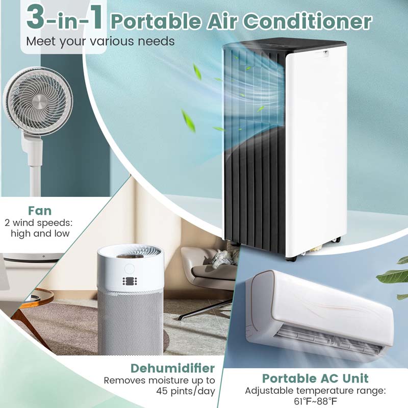 10000 BTU Portable Air Conditioner for Room up to 350 Sq. Ft, 3-in-1 AC Unit with Dehumidifier/Fan/Cool/Sleep Mode