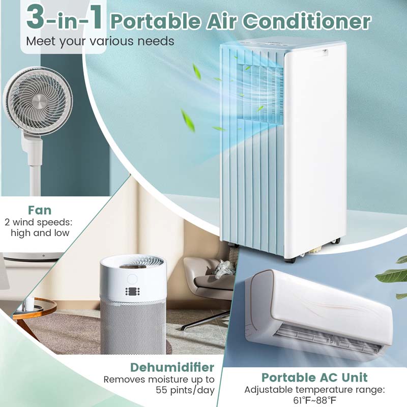 10000 BTU Portable Air Conditioner for Room up to 350 Sq. Ft, 3-in-1 AC Unit with Dehumidifier/Fan/Cool/Sleep Mode