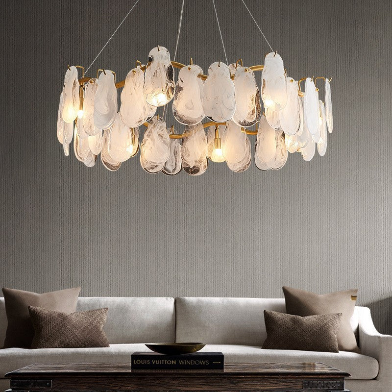 6-Light Tiered Cloud Glass Chandelier with Adjustable Cables for Dining Room & Entryway Lighting
