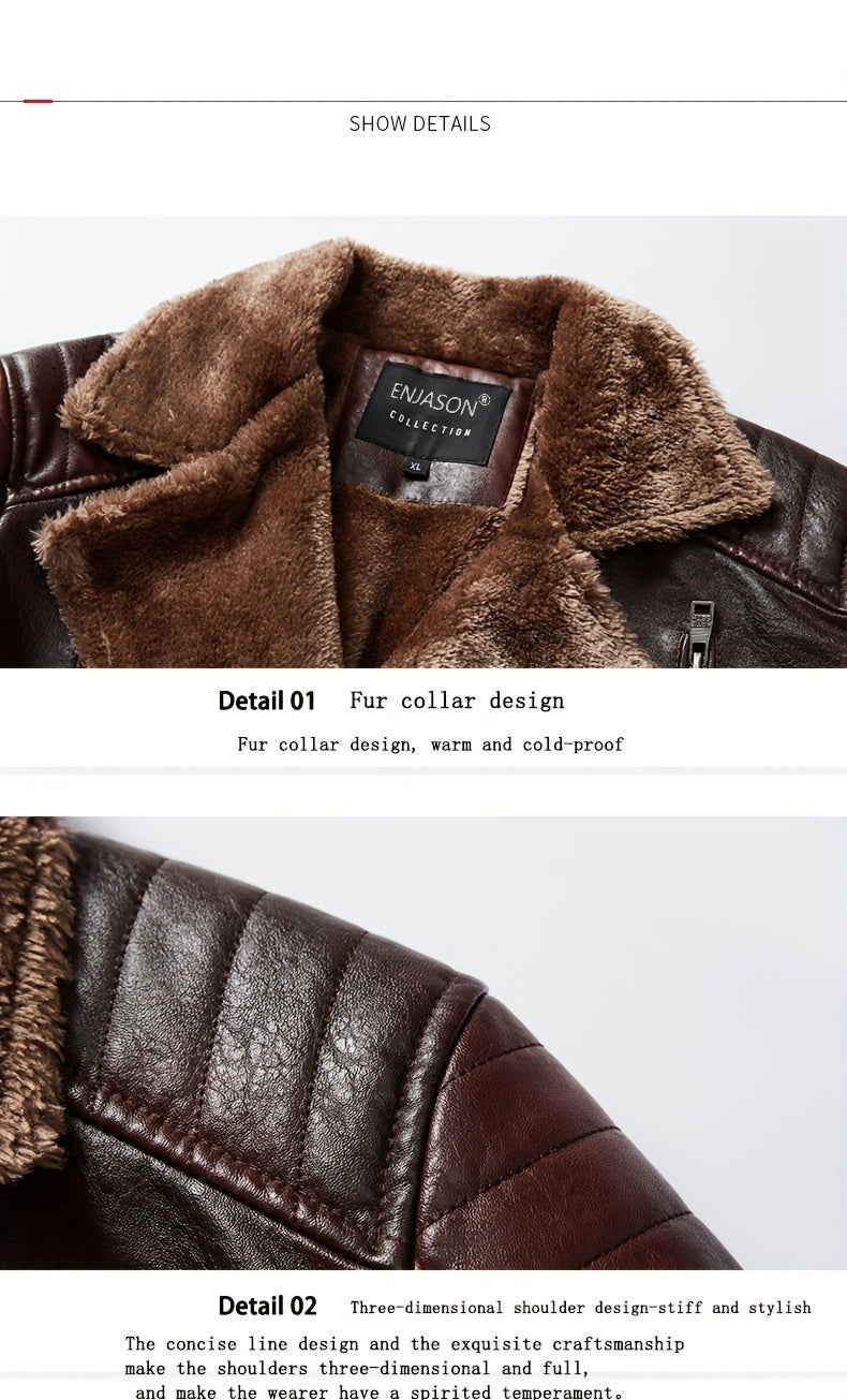 Men’s Youth Loose Leather Jacket – Fleece Lined Winter Motorcycle Coat