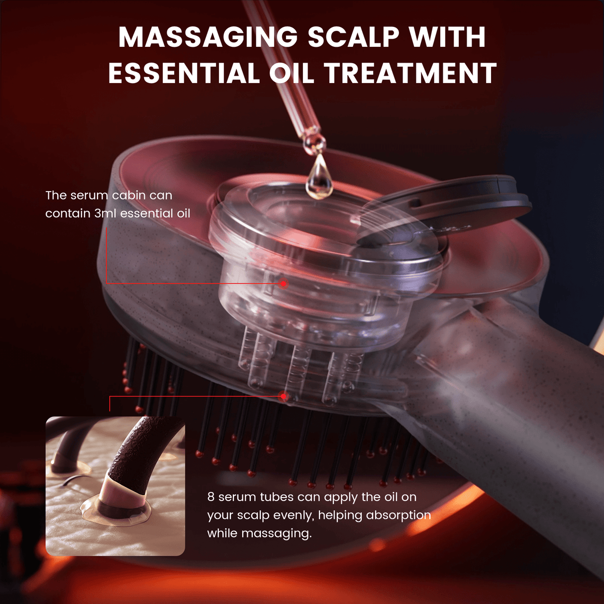 Scalp Massaging Brush with Red Light Therapy | Promotes Hair Growth & Relieves Scalp Tension for Healthier Hair