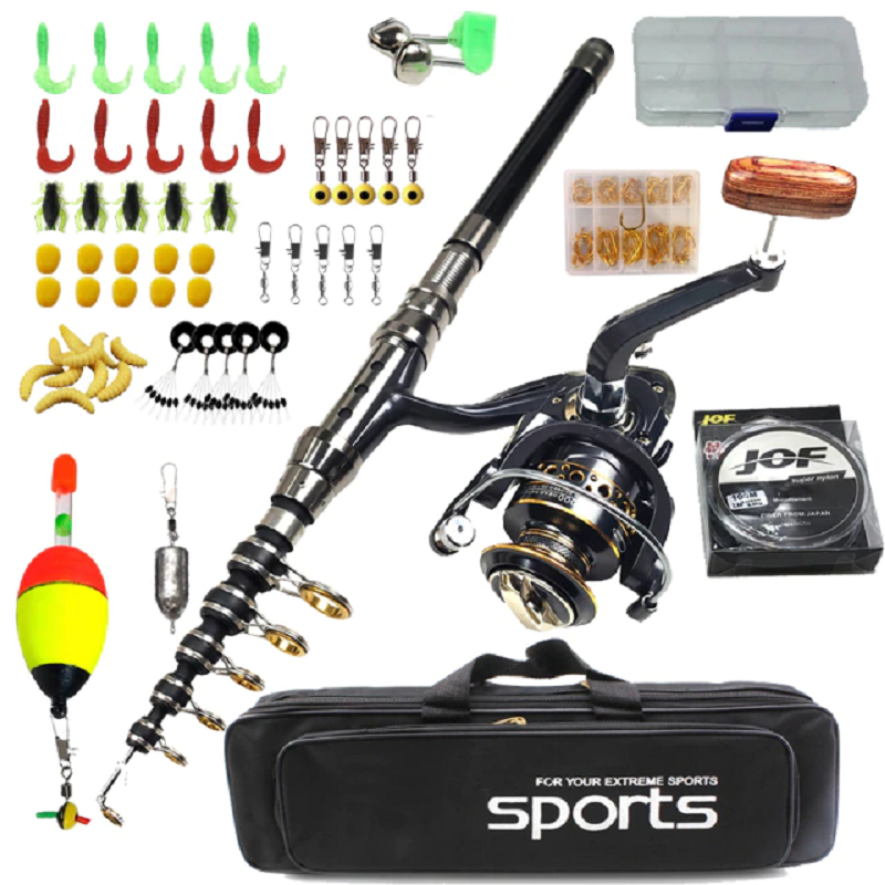 Carbon Telescopic Spinning Fishing Rod Reel Full Kit | Durable, Waterproof Bag & Essential Gear for Beginners and Professionals