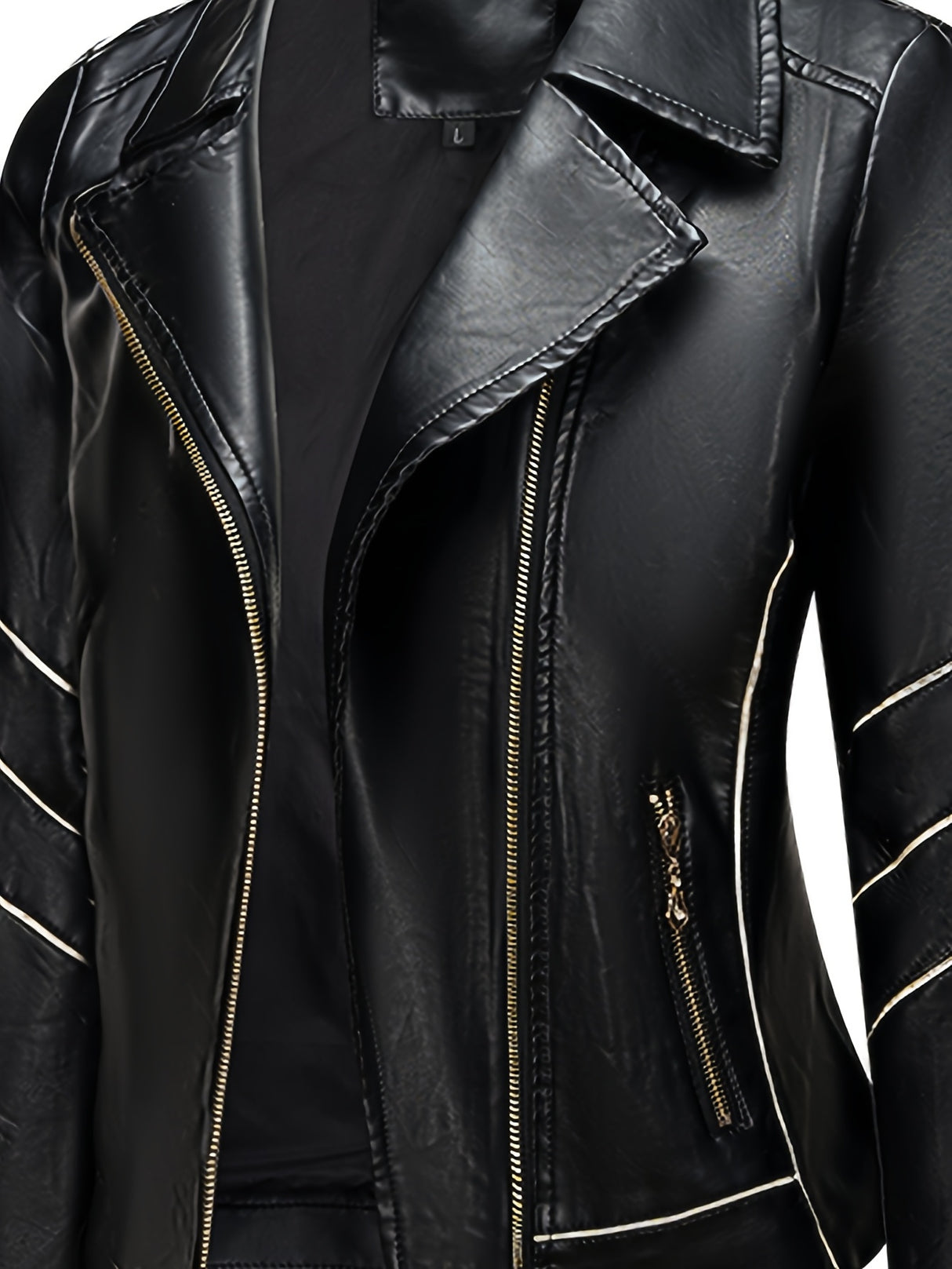 Women’s Slim Fit Zip-Up Leather Jacket – Striped Office Casual Coat