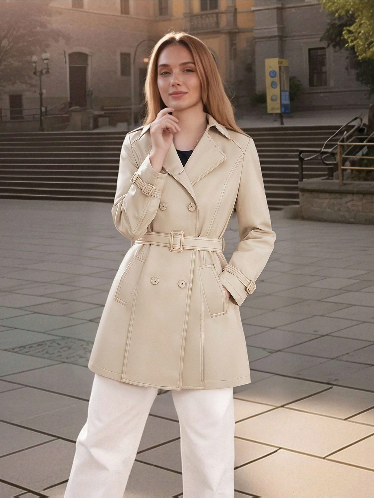 Women’s Spring Autumn Trench Coat Jacket – Lightweight Belted Commuter Outerwear