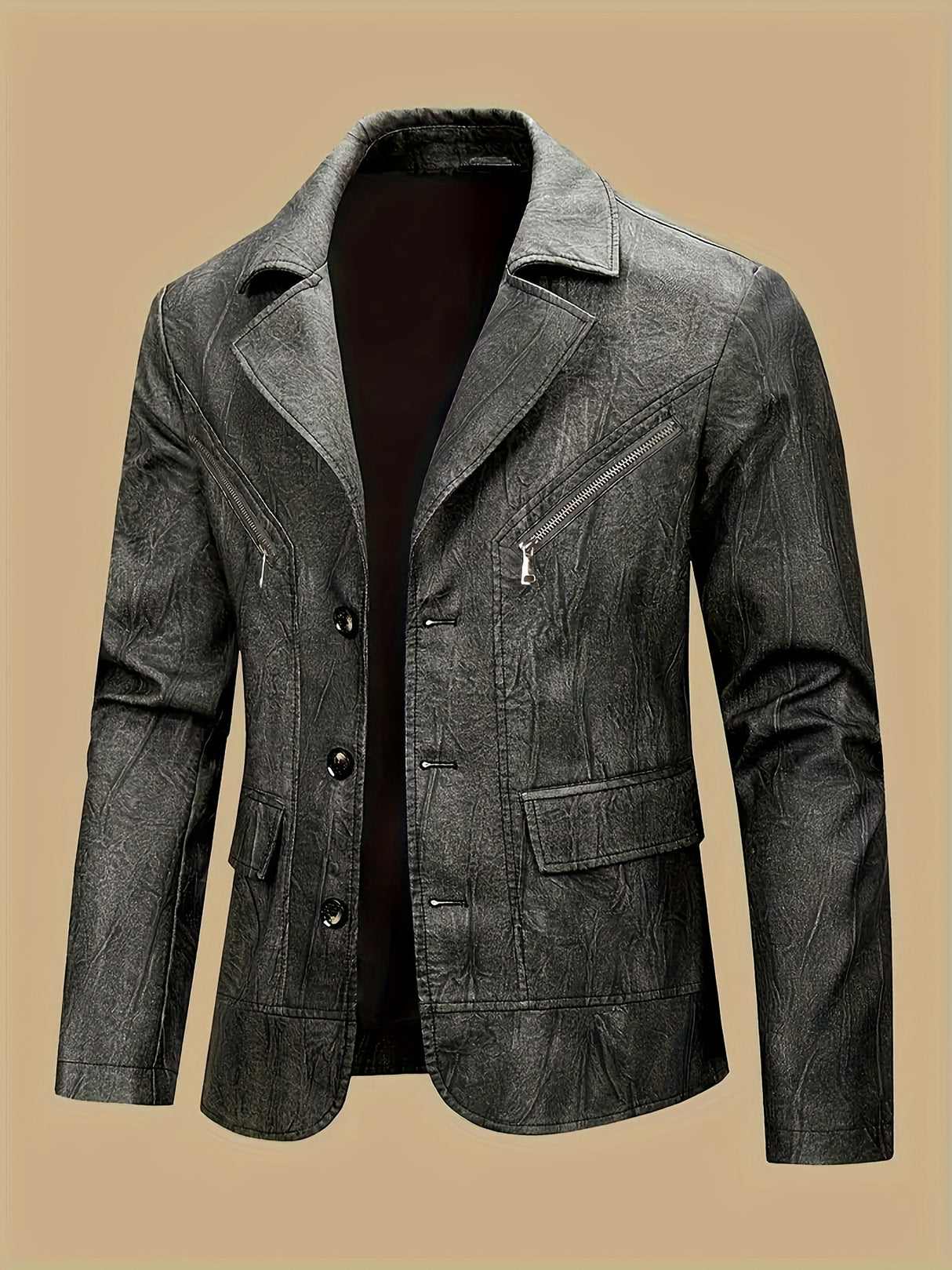 Vintage Men’s Blazer Style Jacket – Button Front Winter Softshell Coat