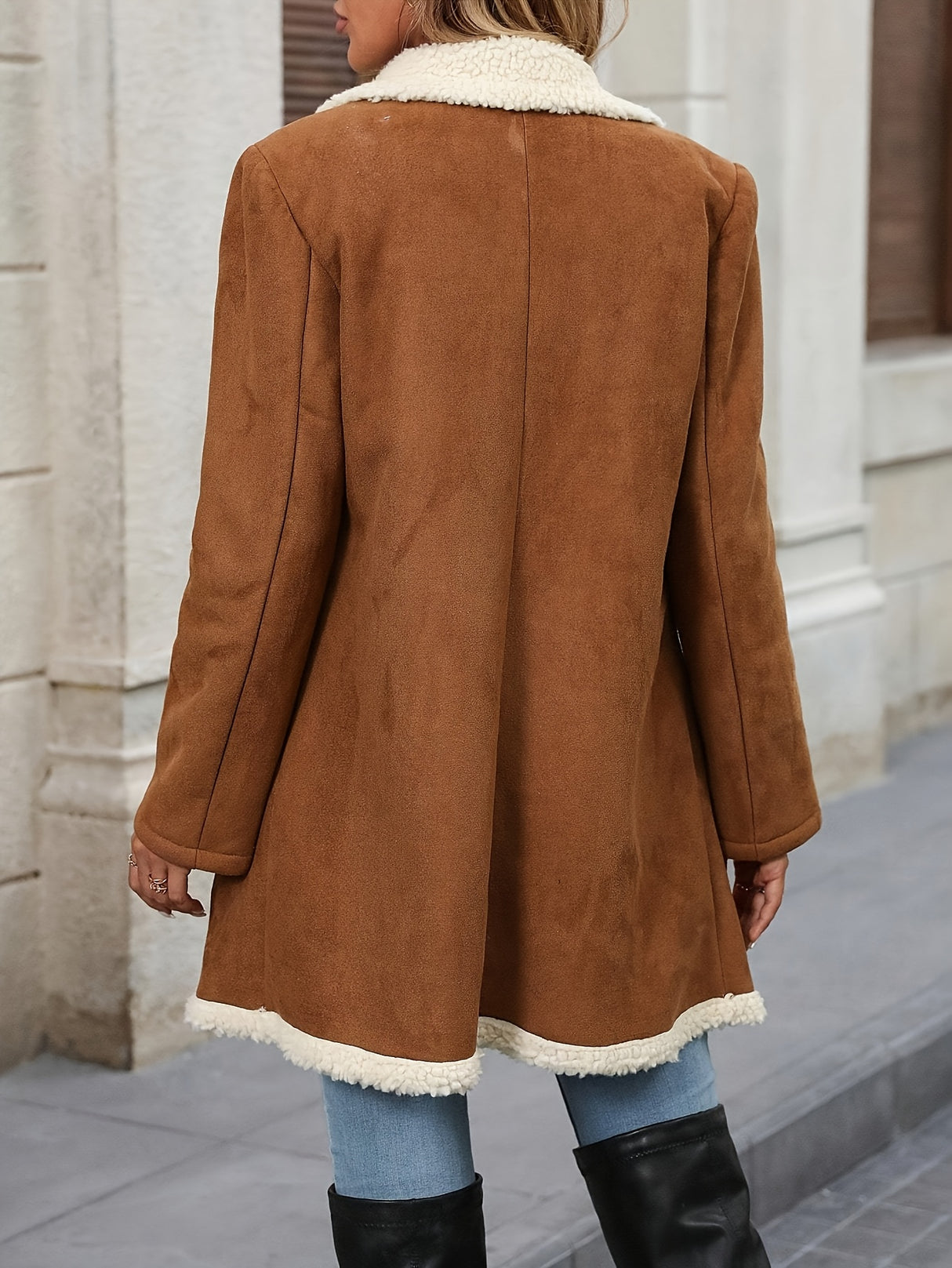 Women’s Leather Double-Breasted Coat – Long Sleeve Fall Winter Outerwear