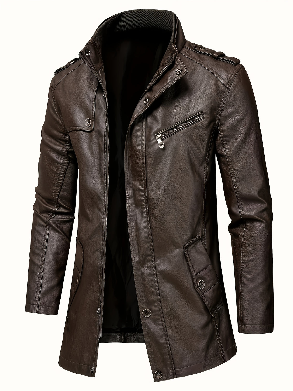 Men’s Casual Streetwear Jacket – Stand Collar, Zip Pockets, Autumn Winter Wear