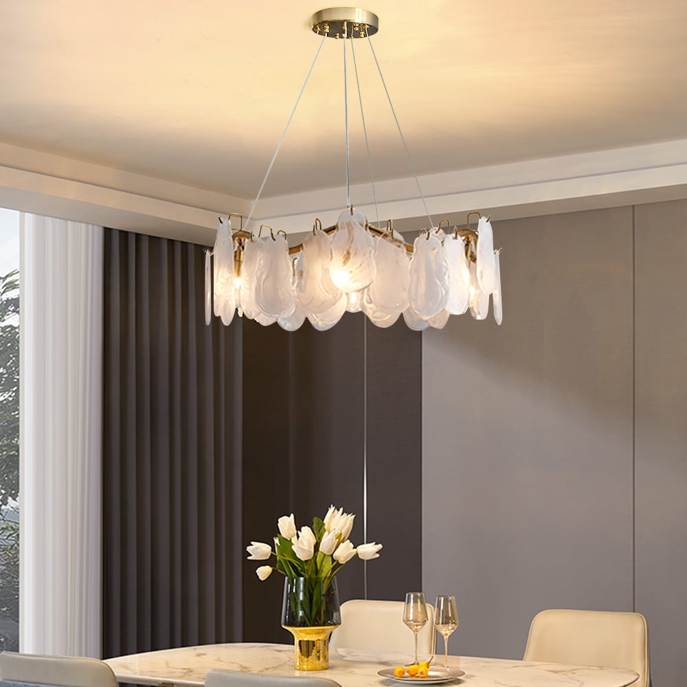 6-Light Tiered Cloud Glass Chandelier with Adjustable Cables for Dining Room & Entryway Lighting