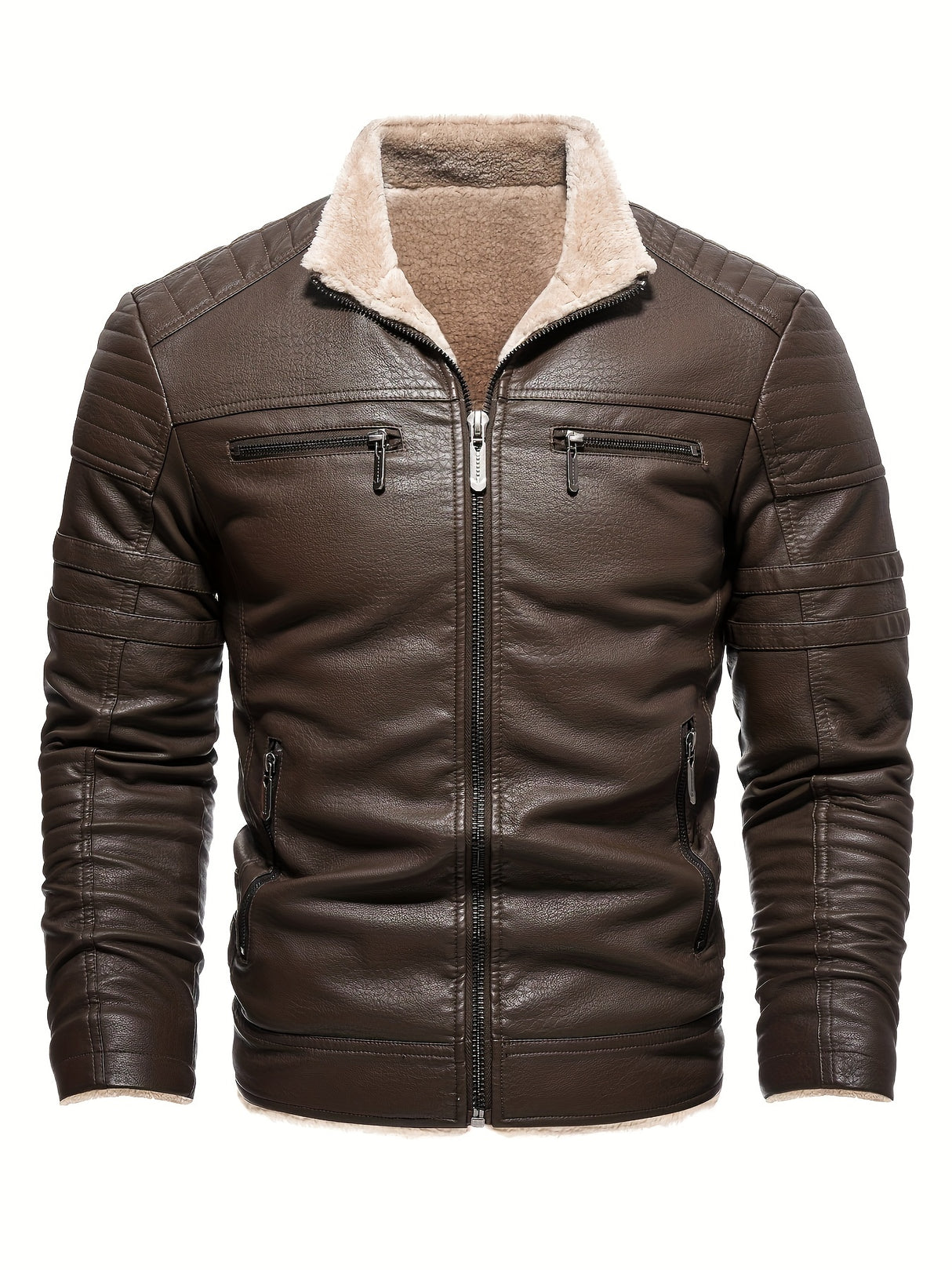 Men’s Winter Plush Motorcycle Jacket – Slim Fit, Full Zip, Warm & Stylish