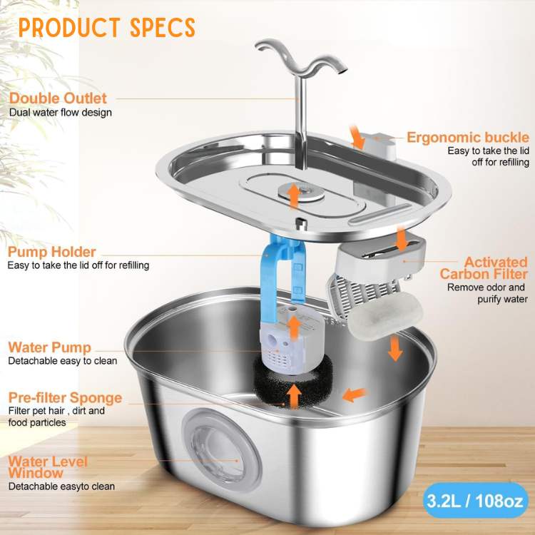 Cat Water Fountain | Silent Operation, Stainless Steel & Hygienic Design for Healthy Hydration