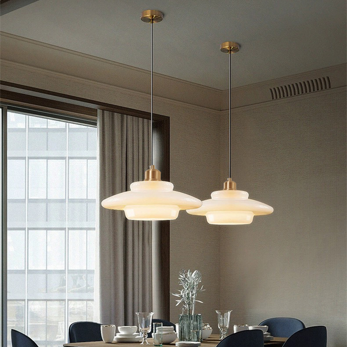 Elegant Art Deco White Glass Pendant Light – Ceiling Lamp for Hallways & Kitchens
