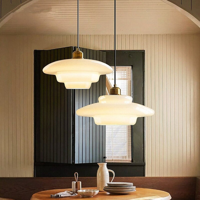 Elegant Art Deco White Glass Pendant Light – Ceiling Lamp for Hallways & Kitchens