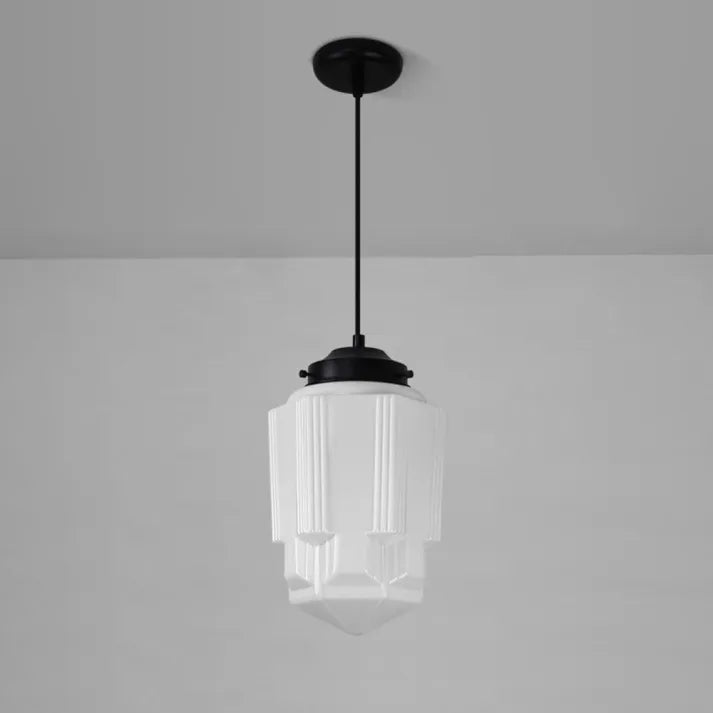 Geometric Milk Glass Pendant Light Fixture - Vintage White Design for Kitchen & Dining Room Lighting