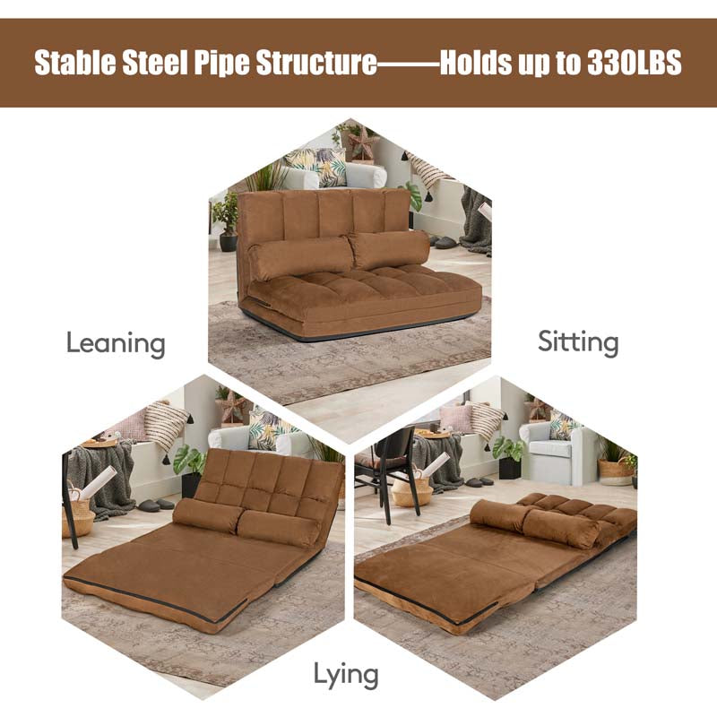 Floor Sofa 6-Position Adjustable, Foldable Lazy Sofa Sleeper Bed, Suede Cloth Cover, Floor Gaming Sofa Couch with 2 Pillows
