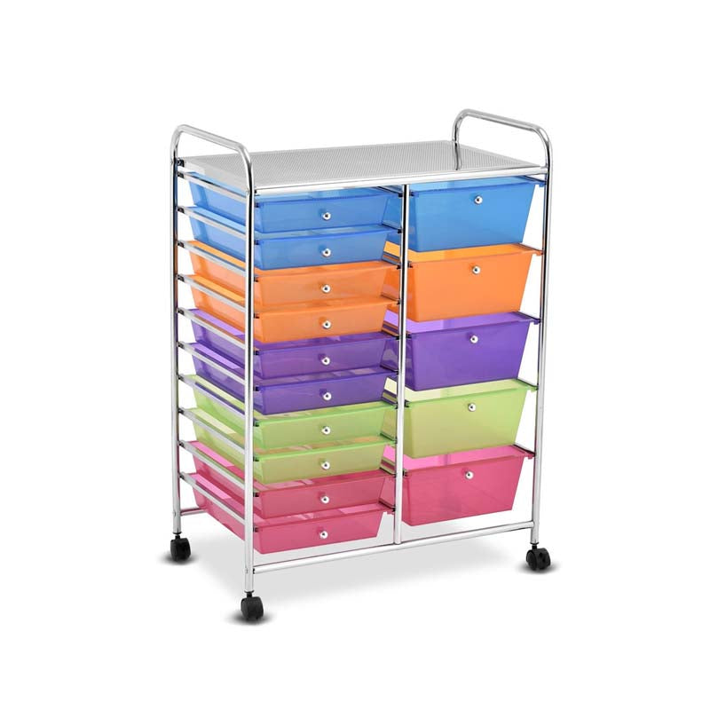 15-Drawer Storage Drawer Cart Tools Scrapbook Paper Organizer Cart Office School Utility Cart Rolling Storage Cart with Wheels