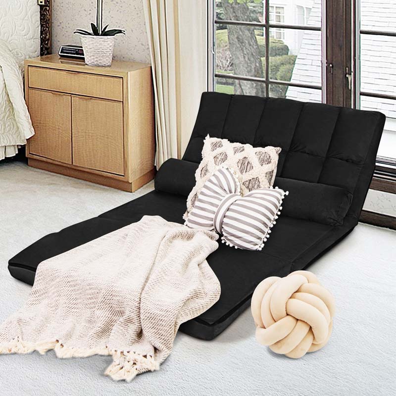 Floor Sofa 6-Position Adjustable, Foldable Lazy Sofa Sleeper Bed, Suede Cloth Cover, Floor Gaming Sofa Couch with 2 Pillows