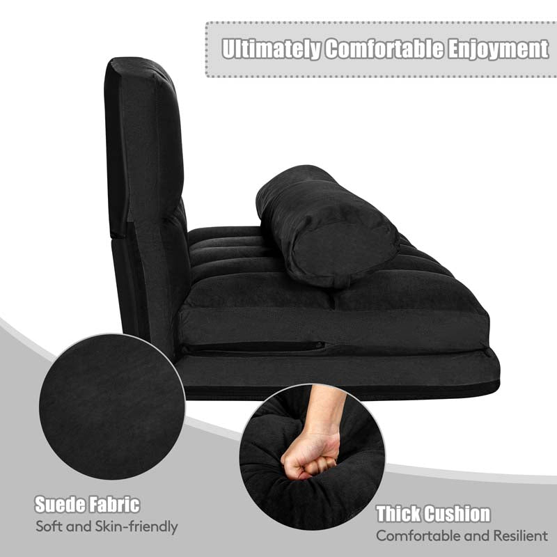 Floor Sofa 6-Position Adjustable, Foldable Lazy Sofa Sleeper Bed, Suede Cloth Cover, Floor Gaming Sofa Couch with 2 Pillows