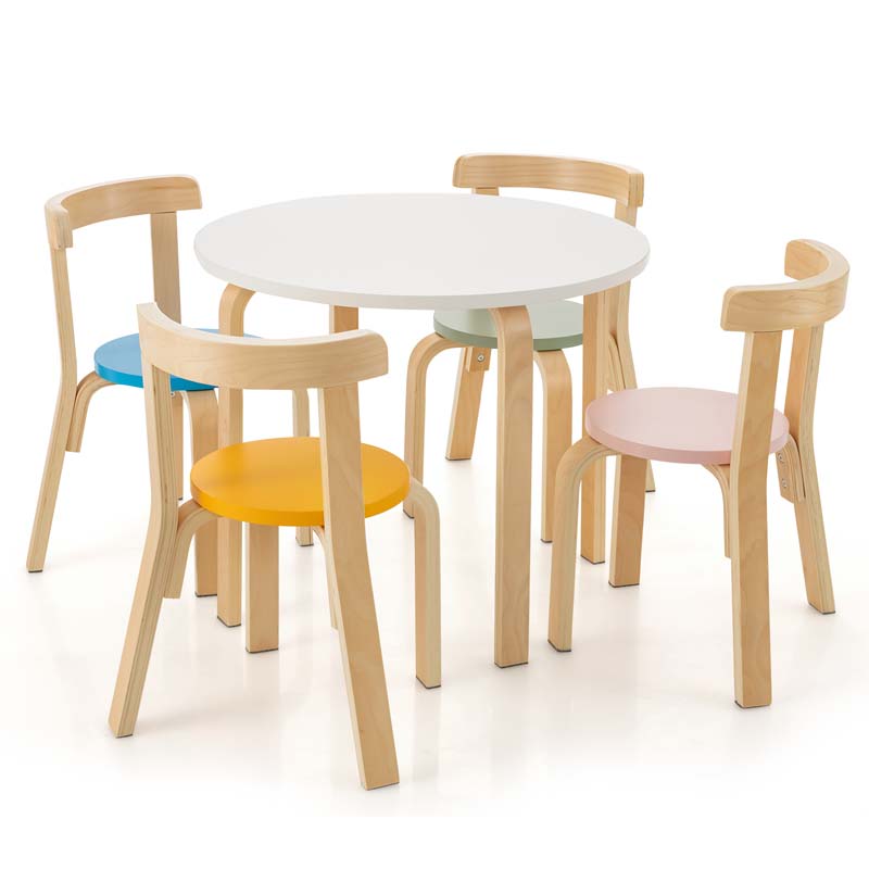 5-Piece Bentwood Kids Table & Chair Set, Toddler Activity Table with 4 Chairs, Toy Bricks, Classroom Playroom Daycare Furniture