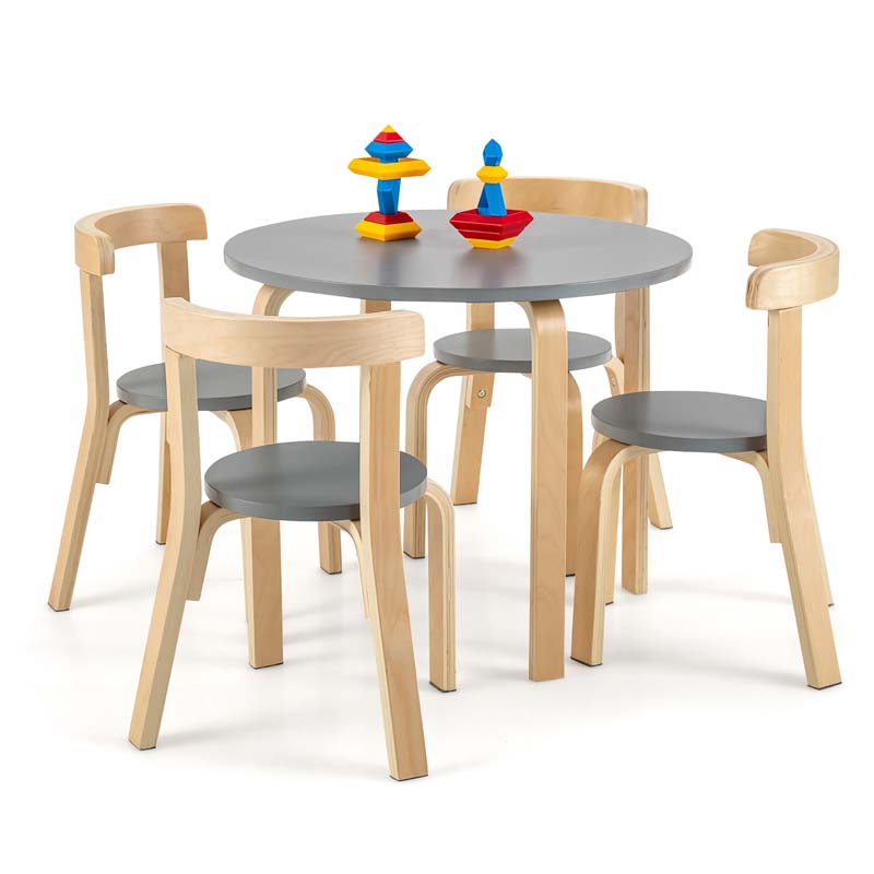 5-Piece Bentwood Kids Table & Chair Set, Toddler Activity Table with 4 Chairs, Toy Bricks, Classroom Playroom Daycare Furniture