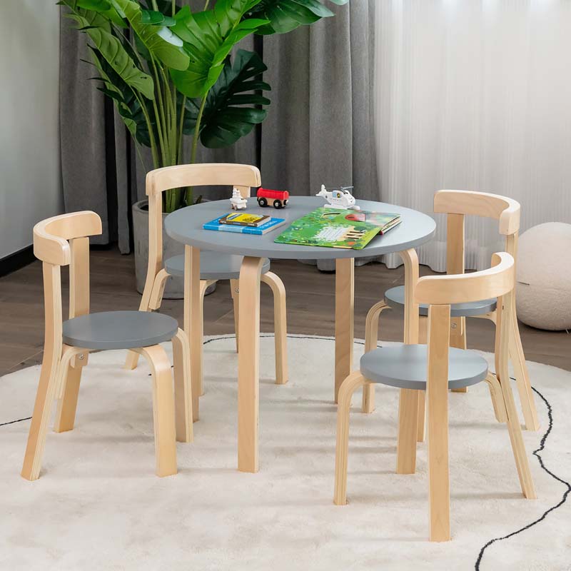 5-Piece Bentwood Kids Table & Chair Set, Toddler Activity Table with 4 Chairs, Toy Bricks, Classroom Playroom Daycare Furniture
