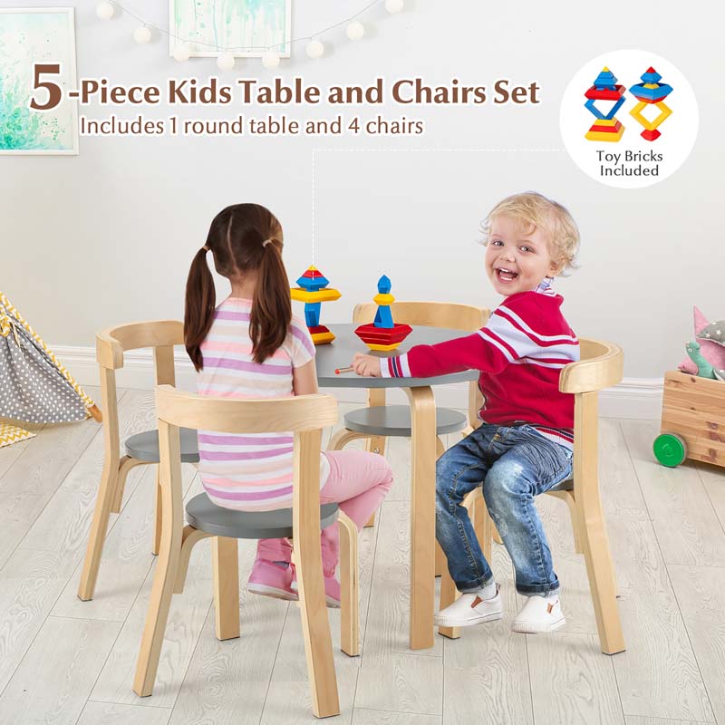 5-Piece Bentwood Kids Table & Chair Set, Toddler Activity Table with 4 Chairs, Toy Bricks, Classroom Playroom Daycare Furniture