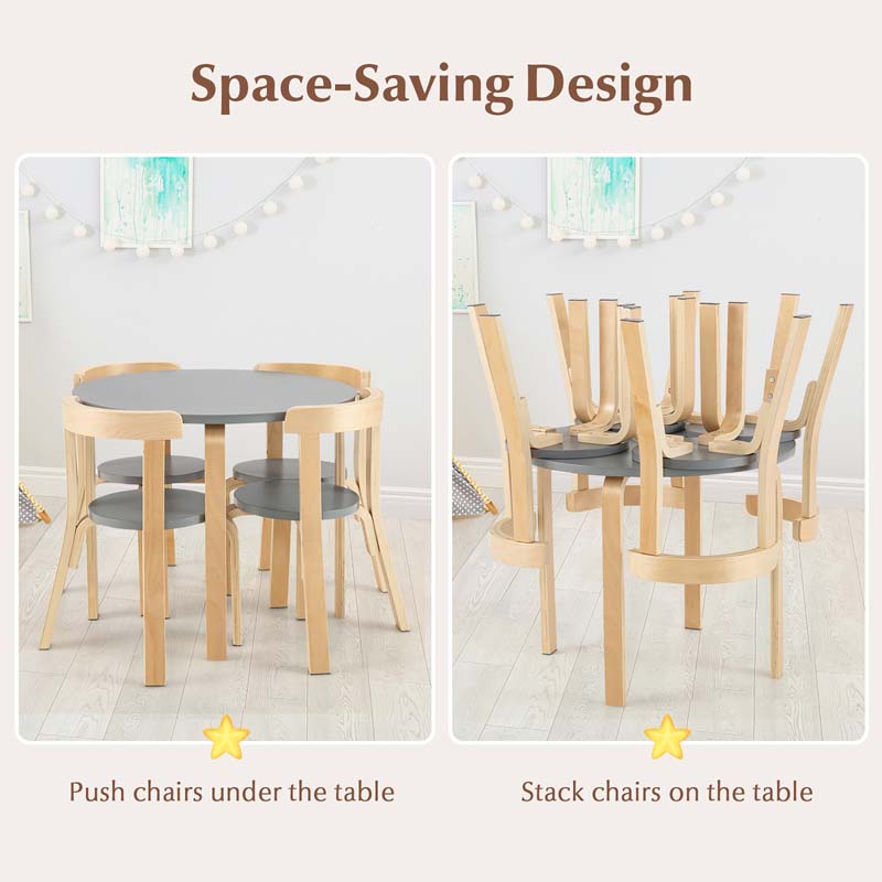 5-Piece Bentwood Kids Table & Chair Set, Toddler Activity Table with 4 Chairs, Toy Bricks, Classroom Playroom Daycare Furniture