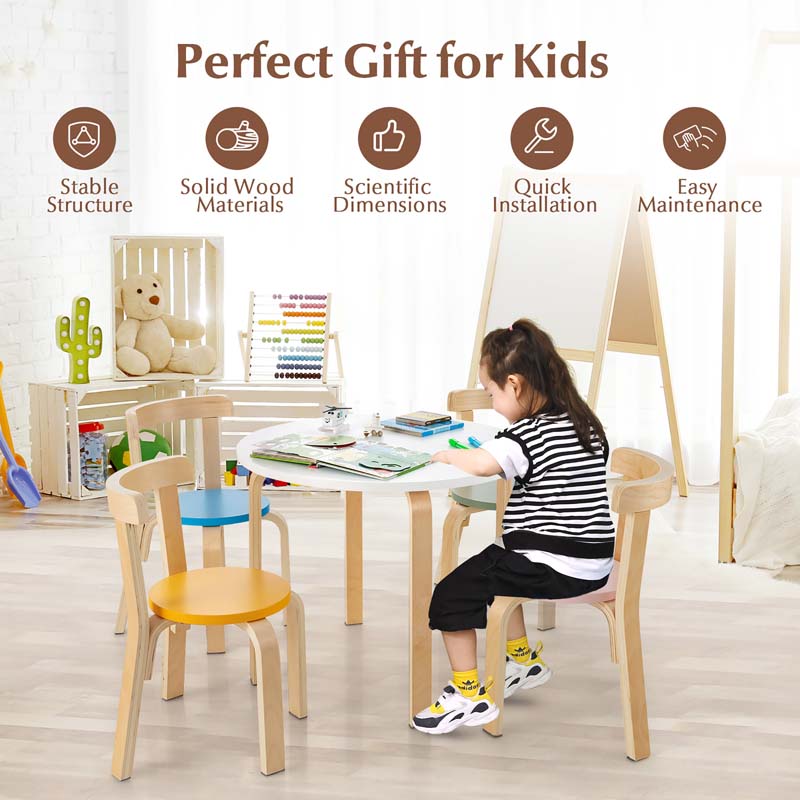 5-Piece Bentwood Kids Table & Chair Set, Toddler Activity Table with 4 Chairs, Toy Bricks, Classroom Playroom Daycare Furniture
