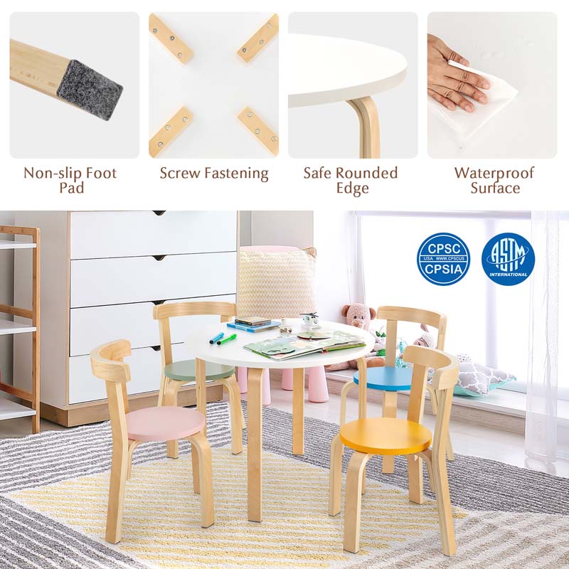 5-Piece Bentwood Kids Table & Chair Set, Toddler Activity Table with 4 Chairs, Toy Bricks, Classroom Playroom Daycare Furniture