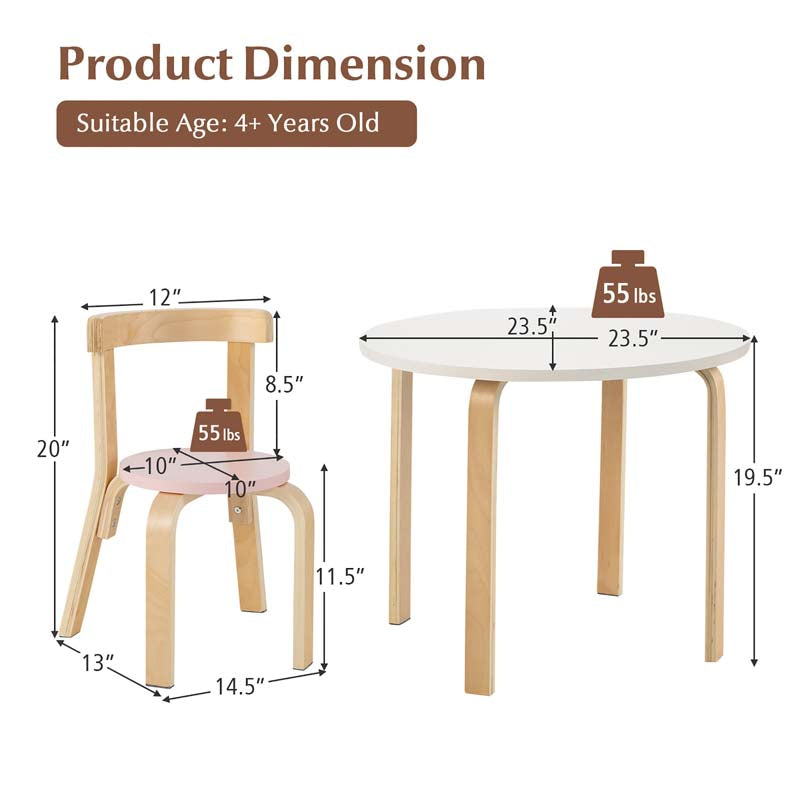 5-Piece Bentwood Kids Table & Chair Set, Toddler Activity Table with 4 Chairs, Toy Bricks, Classroom Playroom Daycare Furniture