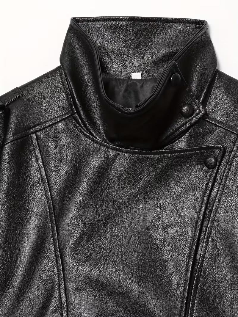 Women’s Retro Bomber Jacket – H-Line Loose Fit Zip-Up Black Outerwear